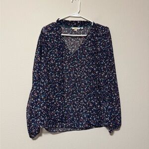 Boden Floral V-Neck Blouse - Navy